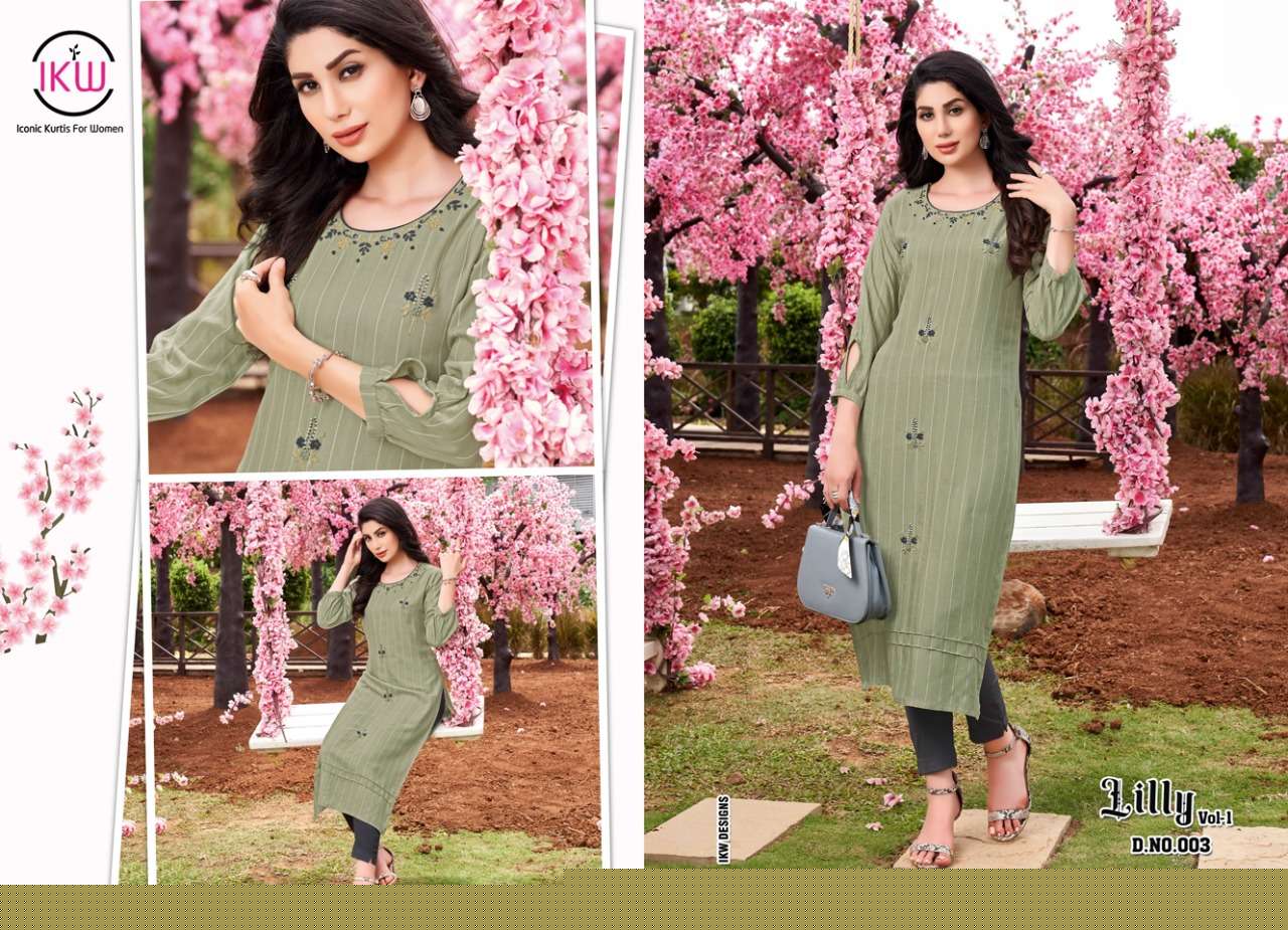 LILLY VOL-1 BY IKW 001 TO 008 SERIES DESIGNER STYLISH FANCY COLORFUL BEAUTIFUL PARTY WEAR & ETHNIC WEAR COLLECTION VISCOSE KURTIS AT WHOLESALE PRICE