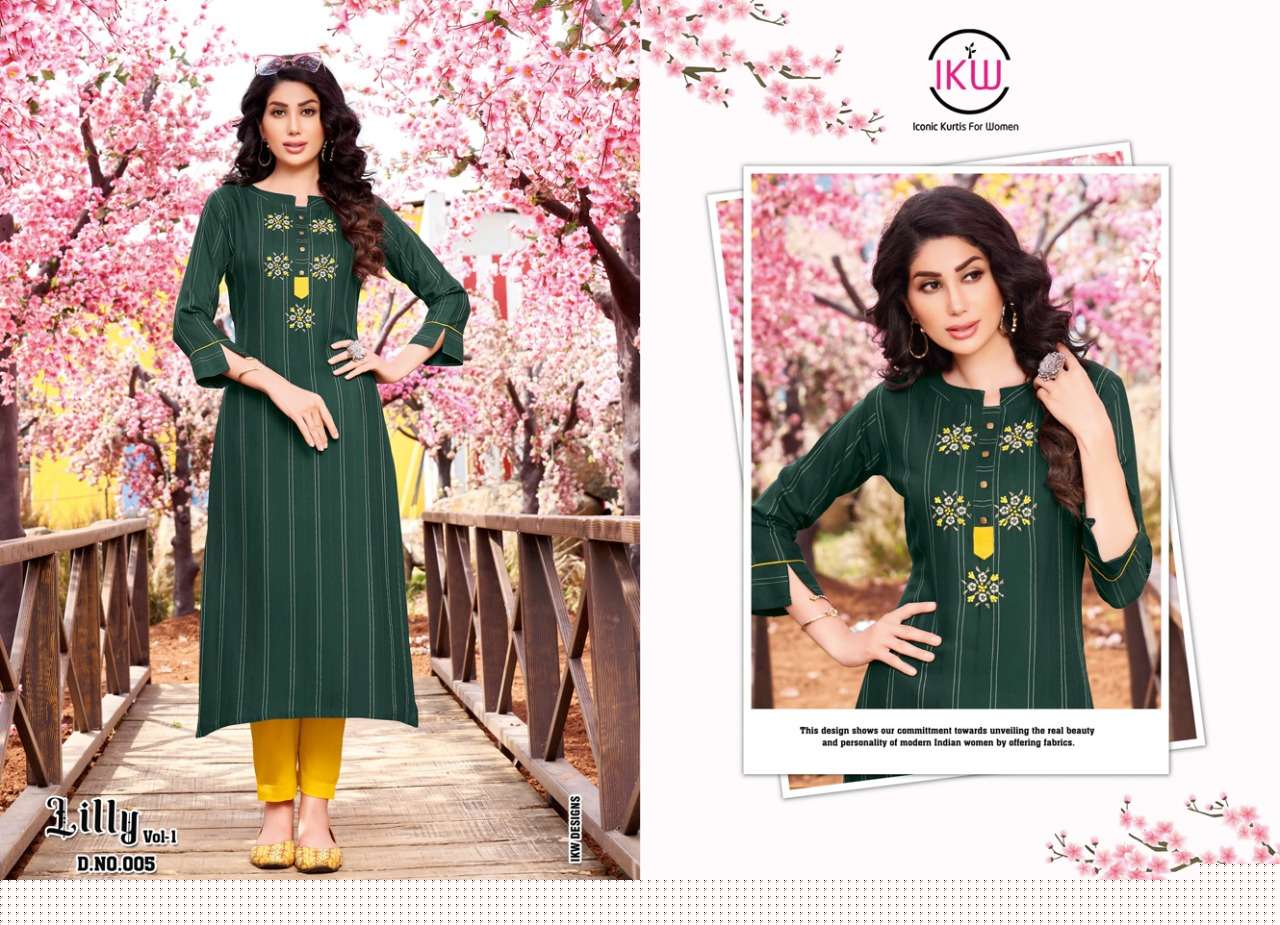 LILLY VOL-1 BY IKW 001 TO 008 SERIES DESIGNER STYLISH FANCY COLORFUL BEAUTIFUL PARTY WEAR & ETHNIC WEAR COLLECTION VISCOSE KURTIS AT WHOLESALE PRICE