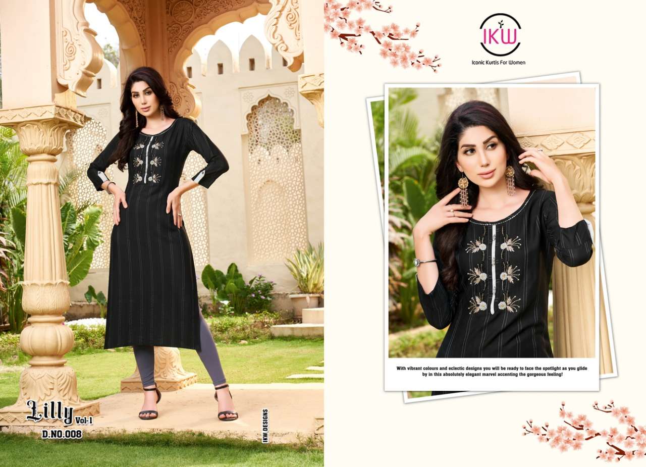 LILLY VOL-1 BY IKW 001 TO 008 SERIES DESIGNER STYLISH FANCY COLORFUL BEAUTIFUL PARTY WEAR & ETHNIC WEAR COLLECTION VISCOSE KURTIS AT WHOLESALE PRICE