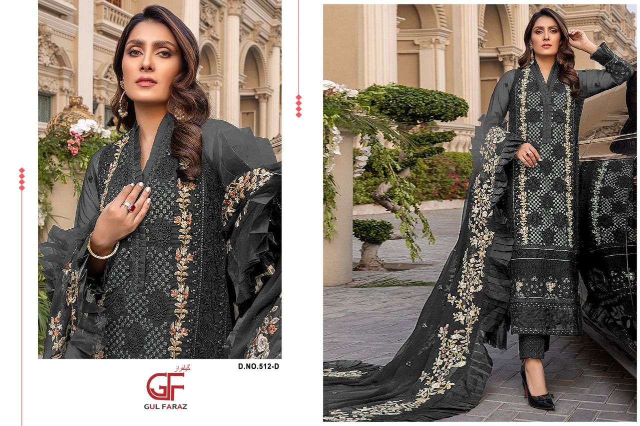 GUL FARAZ 512 COLOURS BY GUL FARAZ 512-A TO 512-D SERIES BEAUTIFUL PAKISTANI SUITS COLORFUL STYLISH FANCY CASUAL WEAR & ETHNIC WEAR NET EMBROIDERED DRESSES AT WHOLESALE PRICE