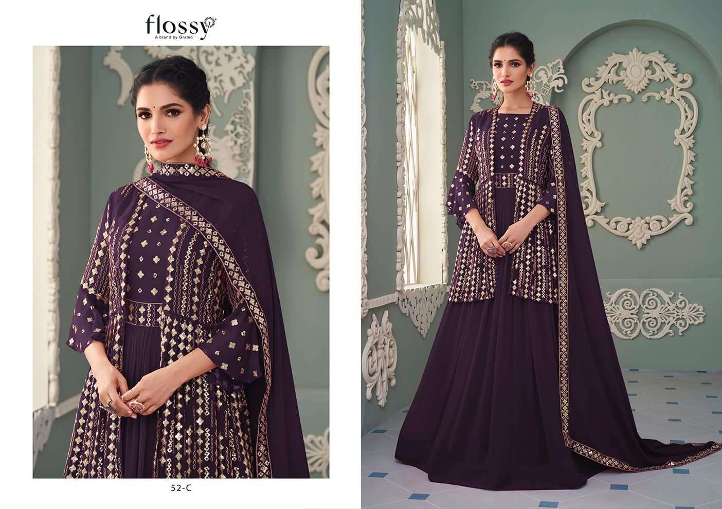 NAKSH COLOUR PLUS VOL-2 BY FLOSSY 52-A TO 52-D SERIES BEAUTIFUL SUITS COLORFUL STYLISH FANCY CASUAL WEAR & ETHNIC WEAR HEAVY REAL GEORGETTE DRESSES AT WHOLESALE PRICE