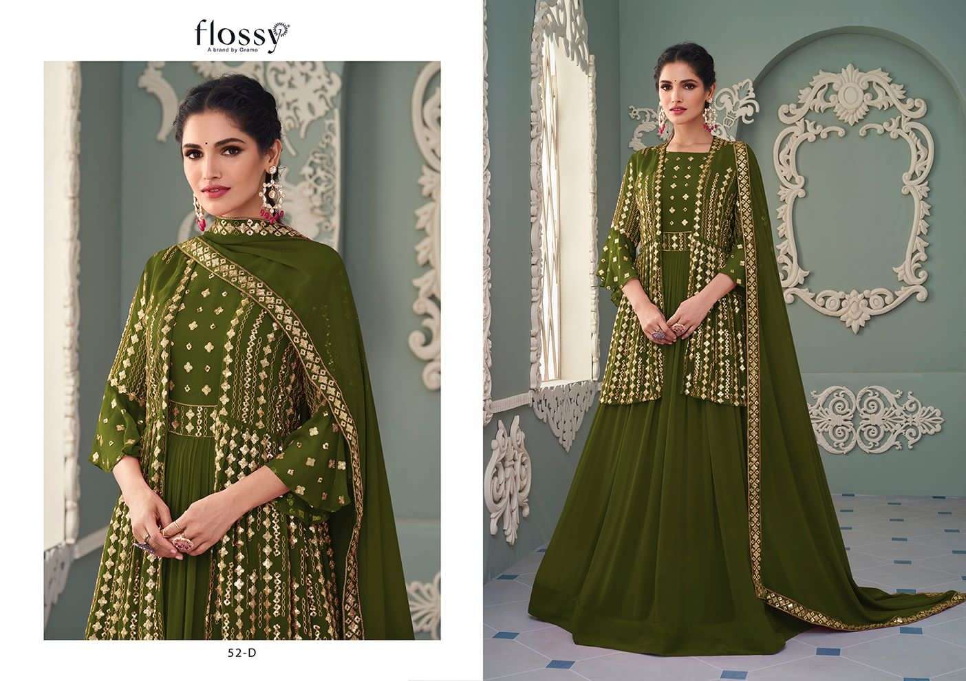 NAKSH COLOUR PLUS VOL-2 BY FLOSSY 52-A TO 52-D SERIES BEAUTIFUL SUITS COLORFUL STYLISH FANCY CASUAL WEAR & ETHNIC WEAR HEAVY REAL GEORGETTE DRESSES AT WHOLESALE PRICE