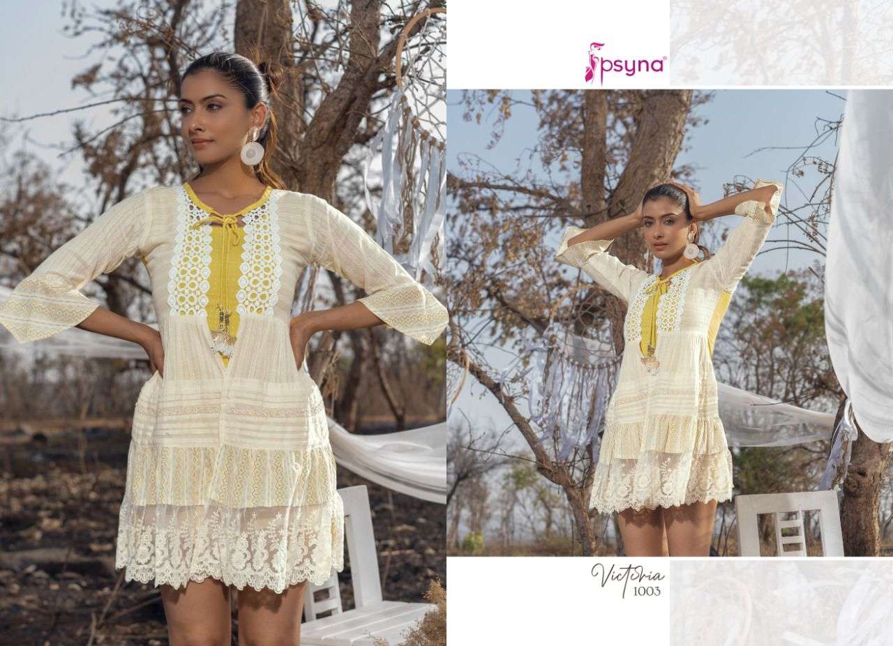 VICTORIA BY PSYNA 1001 TO 1006 SERIES DESIGNER STYLISH FANCY COLORFUL BEAUTIFUL PARTY WEAR & ETHNIC WEAR COLLECTION COTTON EMBROIDERED KURTIS AT WHOLESALE PRICE