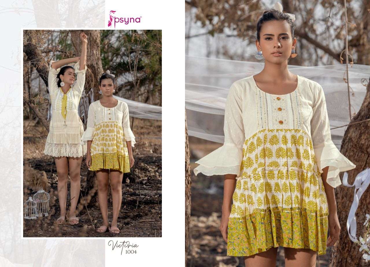 VICTORIA BY PSYNA 1001 TO 1006 SERIES DESIGNER STYLISH FANCY COLORFUL BEAUTIFUL PARTY WEAR & ETHNIC WEAR COLLECTION COTTON EMBROIDERED KURTIS AT WHOLESALE PRICE