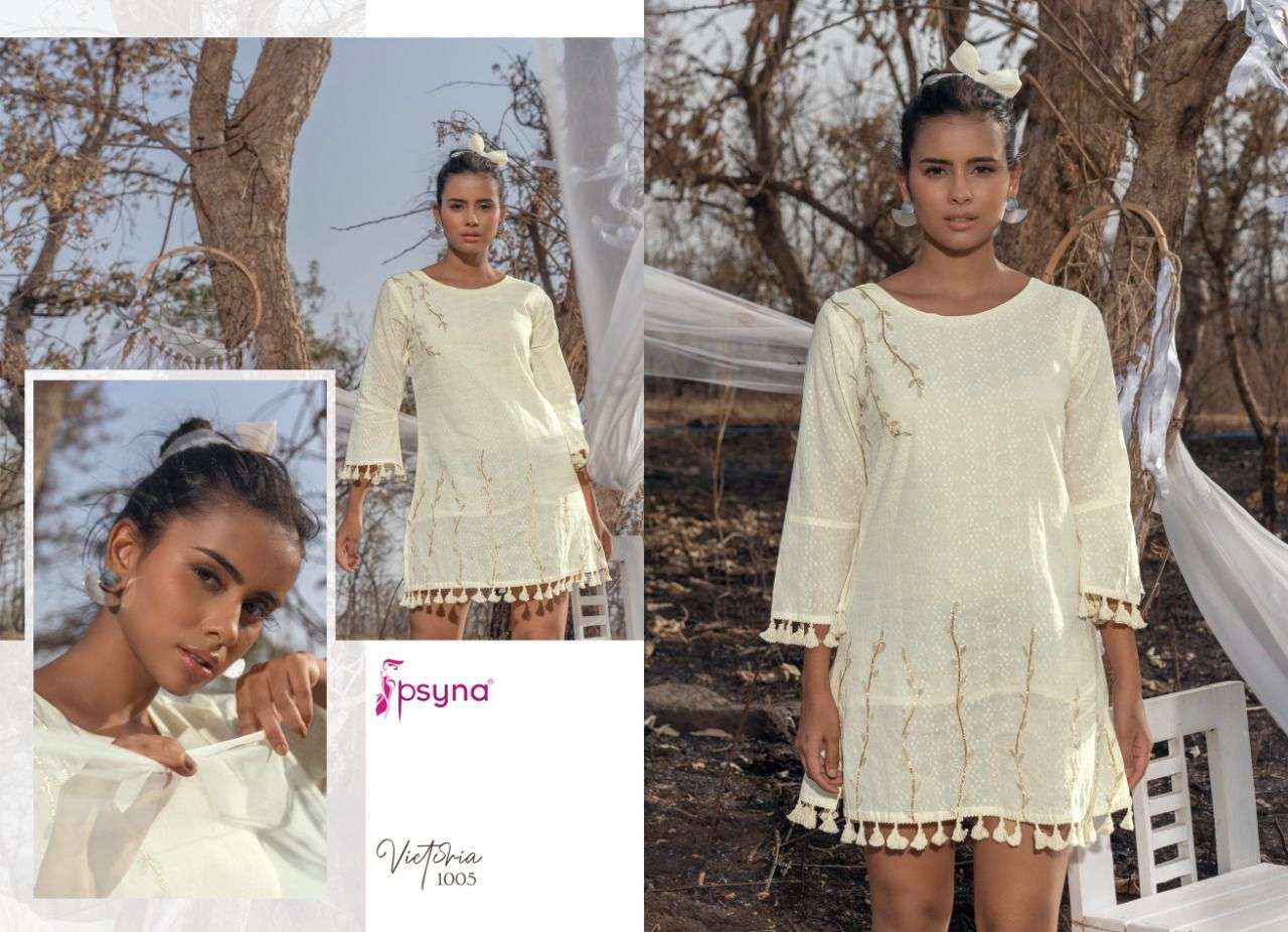 VICTORIA BY PSYNA 1001 TO 1006 SERIES DESIGNER STYLISH FANCY COLORFUL BEAUTIFUL PARTY WEAR & ETHNIC WEAR COLLECTION COTTON EMBROIDERED KURTIS AT WHOLESALE PRICE