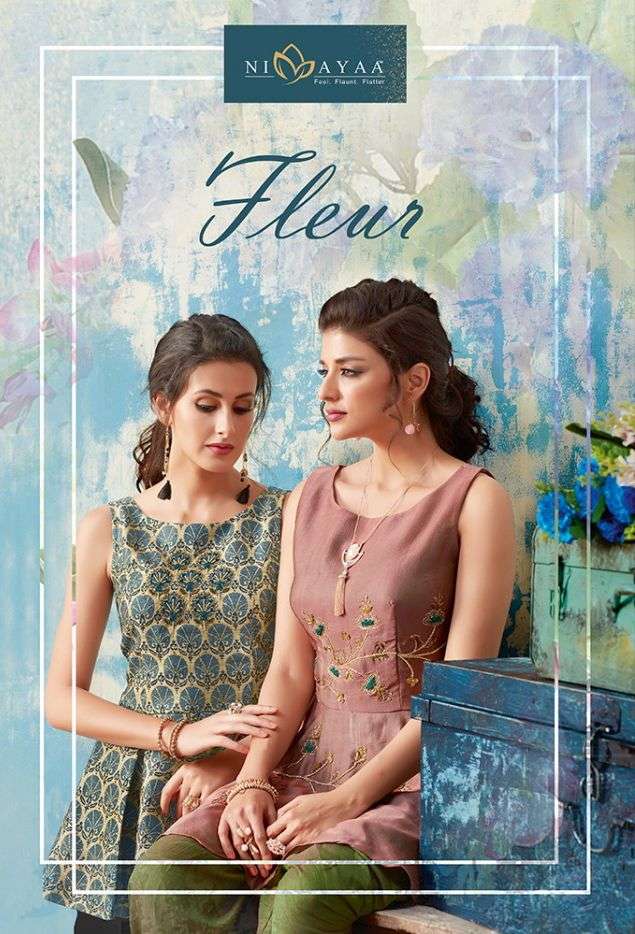 FLEUR BY NIMAYAA DESIGNER STYLISH FANCY COLORFUL BEAUTIFUL PARTY WEAR & ETHNIC WEAR COLLECTION SILK KURTIS WITH BOTTOM AT WHOLESALE PRICE