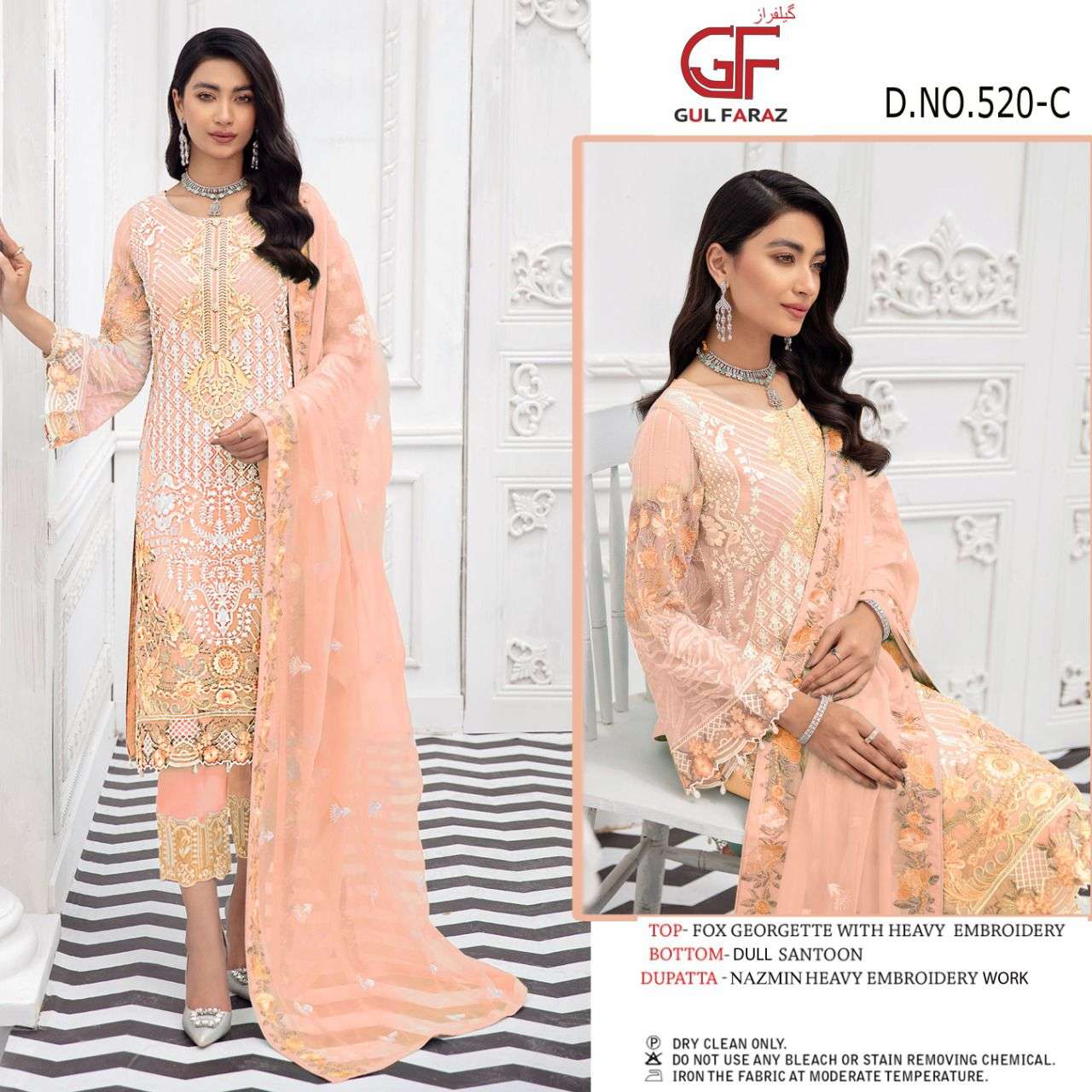 GUL FARAZ 520 COLOURS BY GUL FARAZ 520-A TO 520-D SERIES BEAUTIFUL PAKISTANI SUITS COLORFUL STYLISH FANCY CASUAL WEAR & ETHNIC WEAR FAUX GEORGETTE EMBROIDERED DRESSES AT WHOLESALE PRICE