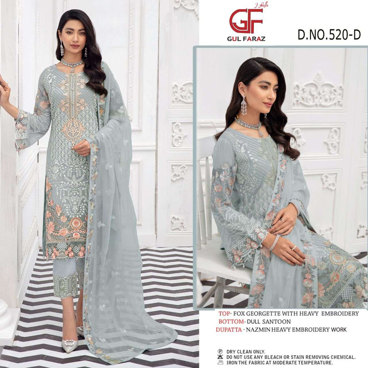 GUL FARAZ 520 COLOURS BY GUL FARAZ 520-A TO 520-D SERIES BEAUTIFUL PAKISTANI SUITS COLORFUL STYLISH FANCY CASUAL WEAR & ETHNIC WEAR FAUX GEORGETTE EMBROIDERED DRESSES AT WHOLESALE PRICE