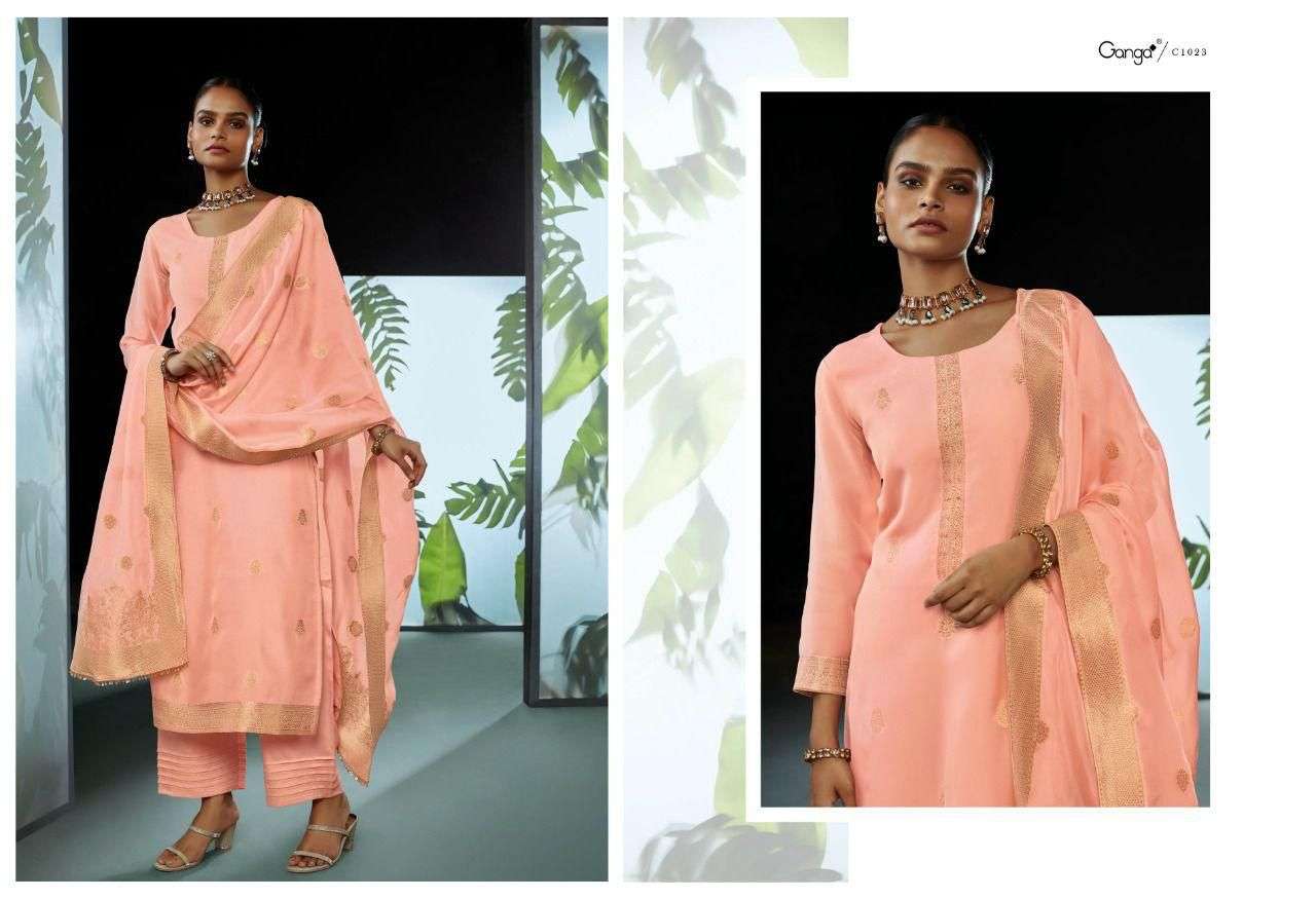 PRAKAMA BY GANGA FASHION 1020 TO 1025 SERIES BEAUTIFUL SUITS COLORFUL STYLISH FANCY CASUAL WEAR & ETHNIC WEAR ORGANZA JACQUARD DRESSES AT WHOLESALE PRICE