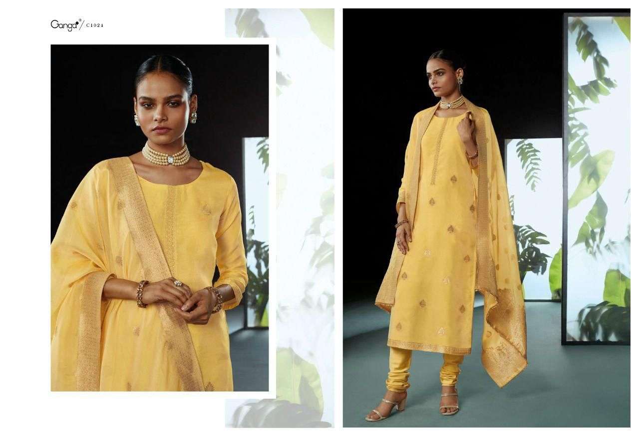 PRAKAMA BY GANGA FASHION 1020 TO 1025 SERIES BEAUTIFUL SUITS COLORFUL STYLISH FANCY CASUAL WEAR & ETHNIC WEAR ORGANZA JACQUARD DRESSES AT WHOLESALE PRICE