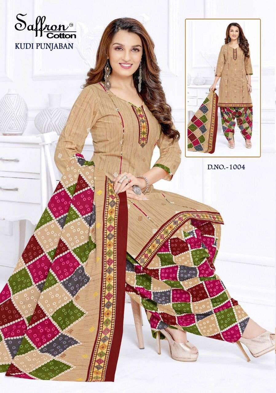 KUDI PUNJABAN BY SAFFRON COTTON 1001 TO 1012 SERIES BEAUTIFUL SUITS COLORFUL STYLISH FANCY CASUAL WEAR & ETHNIC WEAR INDO COTTON DRESSES AT WHOLESALE PRICE