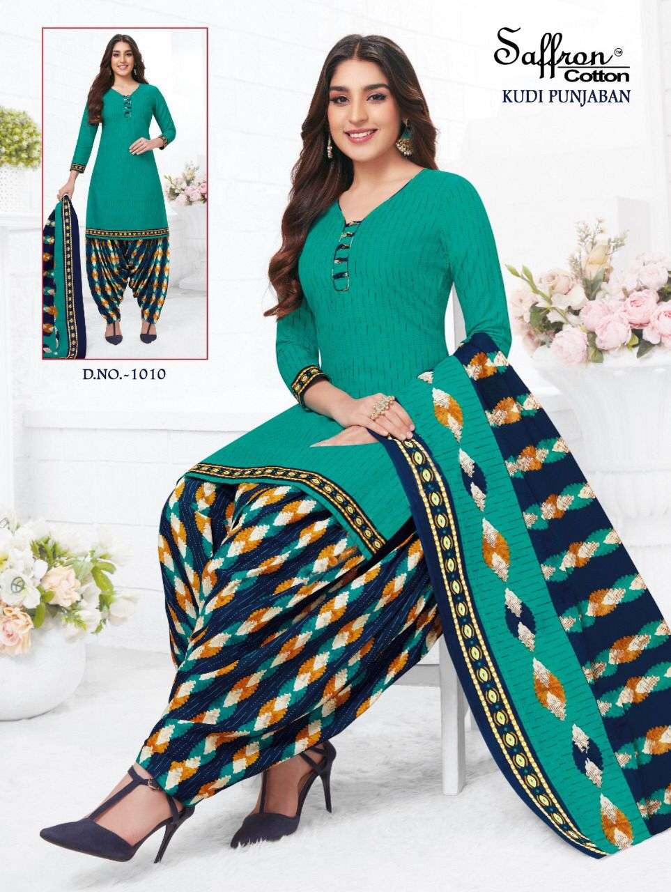 KUDI PUNJABAN BY SAFFRON COTTON 1001 TO 1012 SERIES BEAUTIFUL SUITS COLORFUL STYLISH FANCY CASUAL WEAR & ETHNIC WEAR INDO COTTON DRESSES AT WHOLESALE PRICE