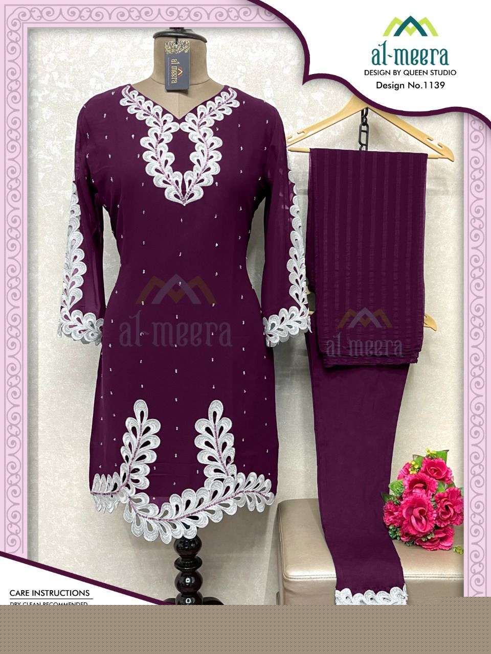 AL-MEERA HIT DESIGN 1139 COLOURS VOL-2 BY AL-MEERA 1139-D TO 1139-G SERIES BEAUTIFUL PAKISTANI SUITS COLORFUL STYLISH FANCY CASUAL WEAR & ETHNIC WEAR FAUX GEORGETTE DRESSES AT WHOLESALE PRICE