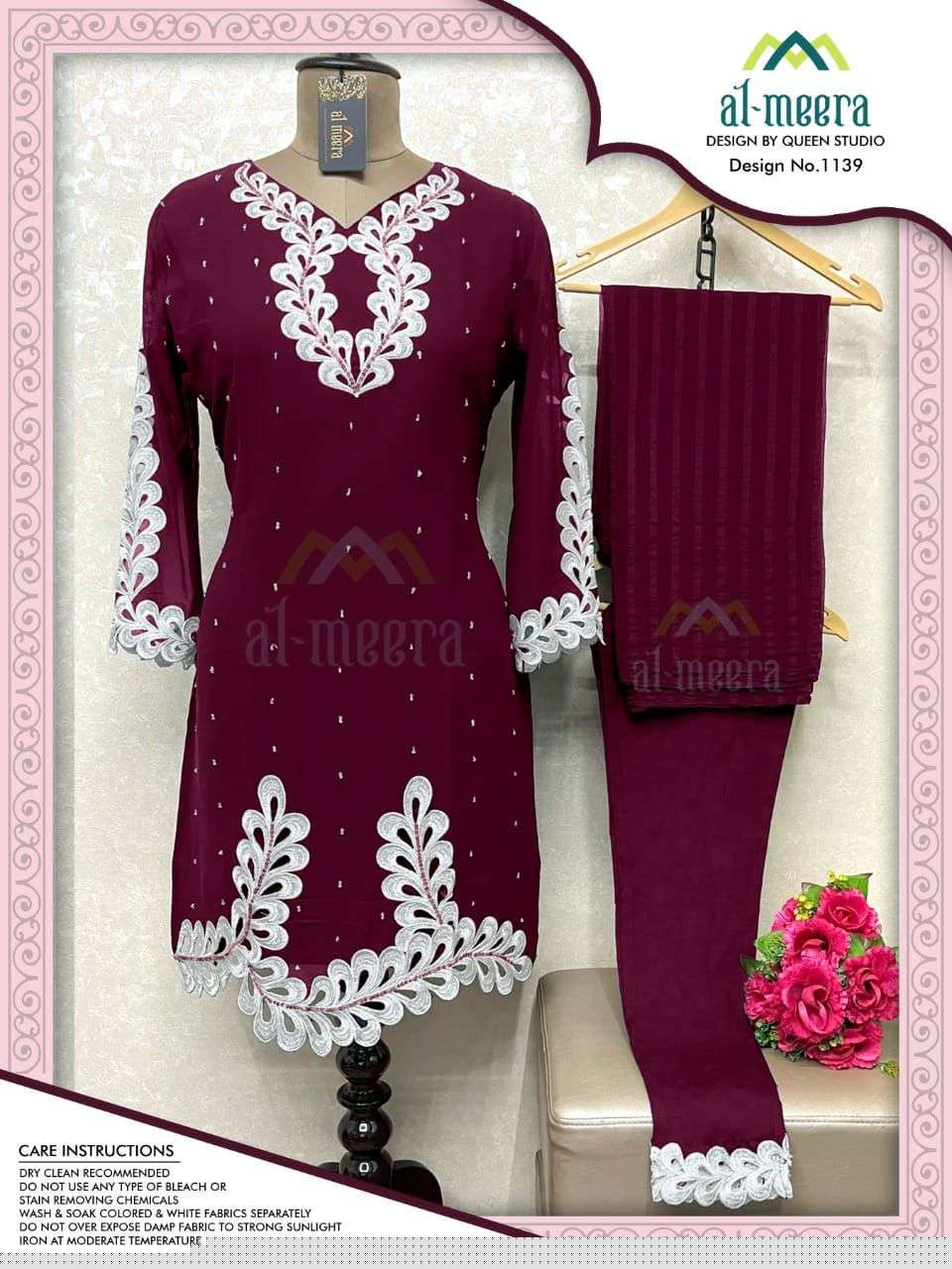 AL-MEERA HIT DESIGN 1139 COLOURS VOL-2 BY AL-MEERA 1139-D TO 1139-G SERIES BEAUTIFUL PAKISTANI SUITS COLORFUL STYLISH FANCY CASUAL WEAR & ETHNIC WEAR FAUX GEORGETTE DRESSES AT WHOLESALE PRICE