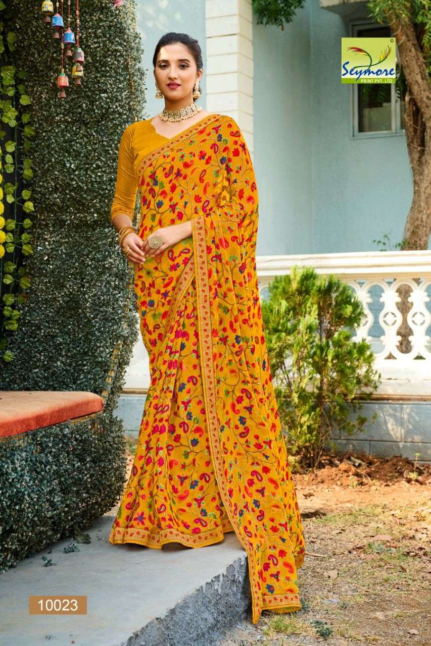 CHANDAN VOL-2 BY SEYMORE 10019 TO 10036 SERIES INDIAN TRADITIONAL WEAR COLLECTION BEAUTIFUL STYLISH FANCY COLORFUL PARTY WEAR & OCCASIONAL WEAR BRASSO SAREES AT WHOLESALE PRICE