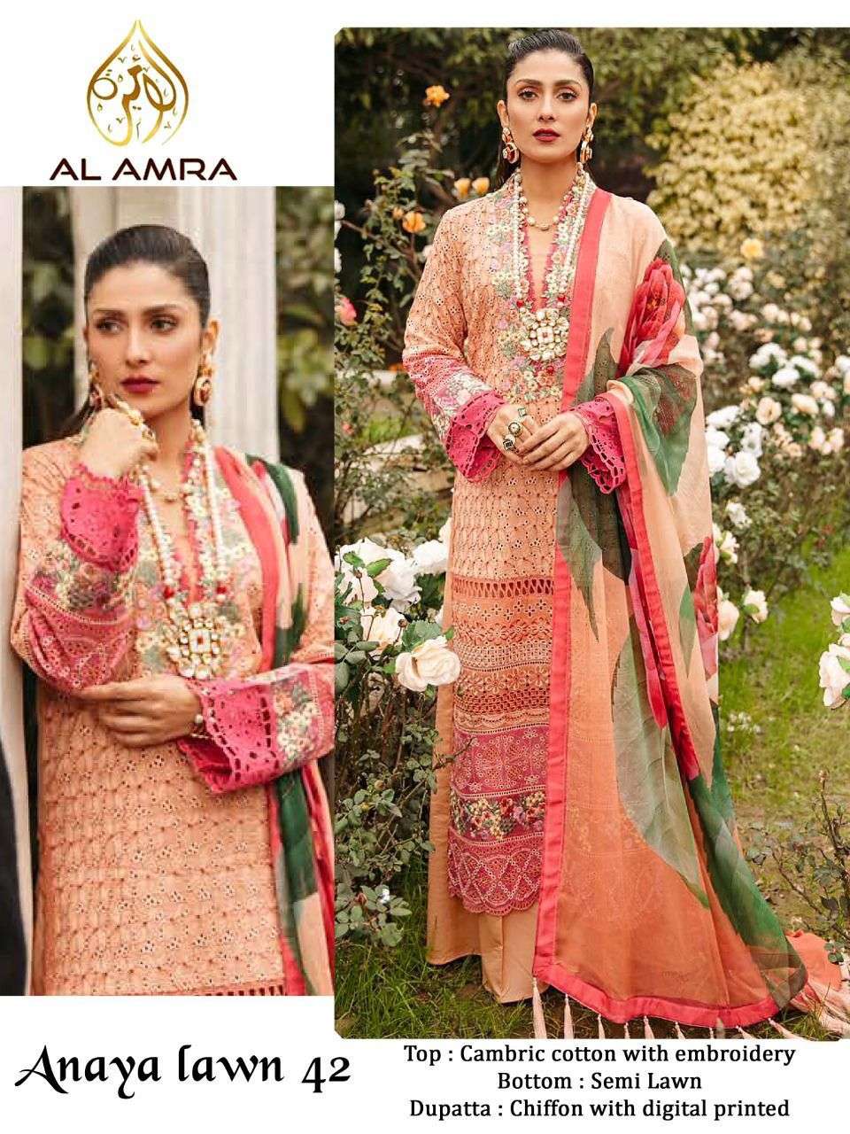 ANAYA LAWN 41 SERIES BY AL AMRA 41 TO 42 SERIES PAKISTANI SUITS BEAUTIFUL FANCY COLORFUL STYLISH PARTY WEAR & OCCASIONAL WEAR CAMBRIC COTTON PRINT WITH EMBROIDERY DRESSES AT WHOLESALE PRICE