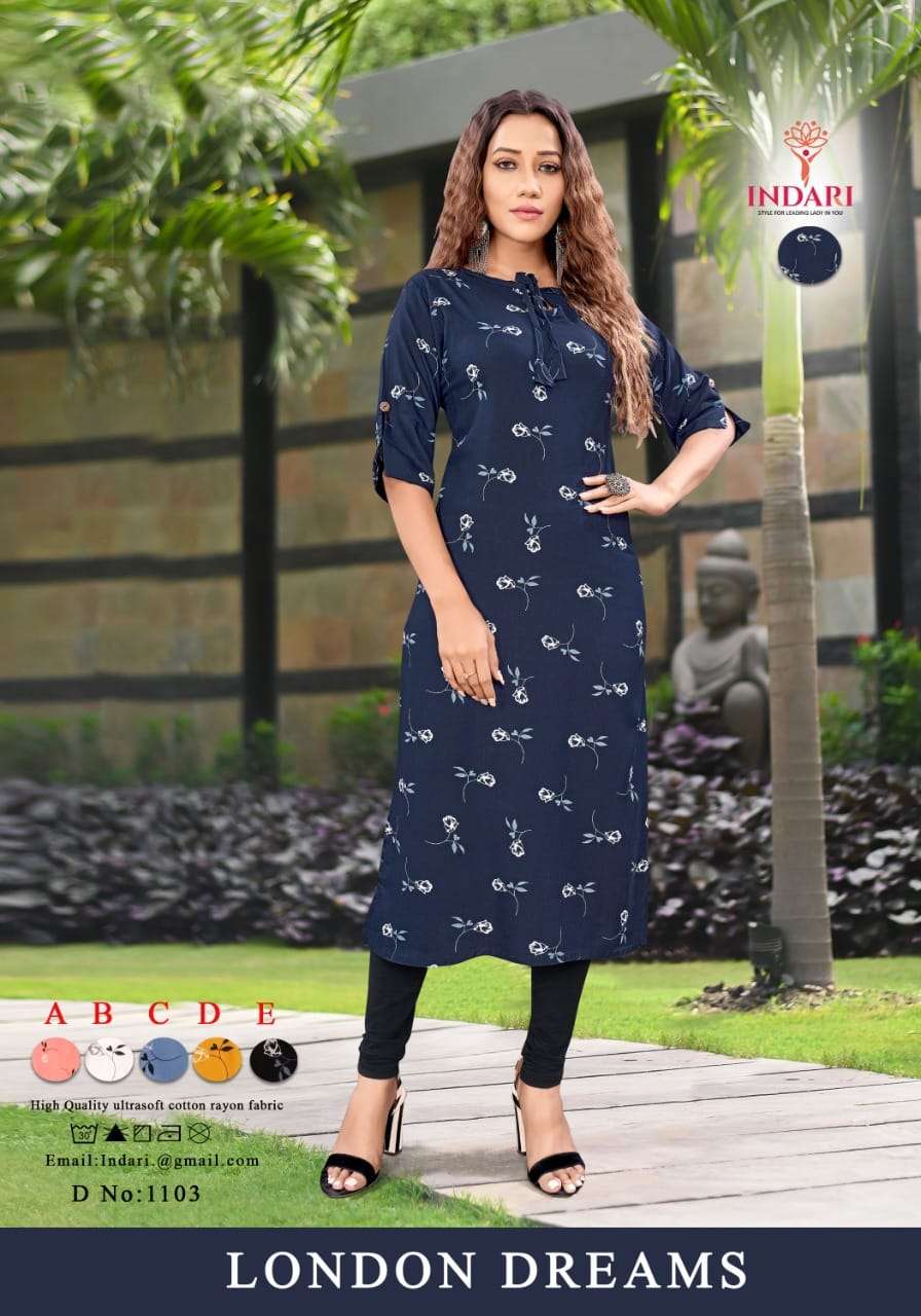 LONDON DREAMS VOL-2 BY INDARI 1101 TO 1111 SERIES DESIGNER STYLISH FANCY COLORFUL BEAUTIFUL PARTY WEAR & ETHNIC WEAR COLLECTION RAYON PRINT KURTIS AT WHOLESALE PRICE