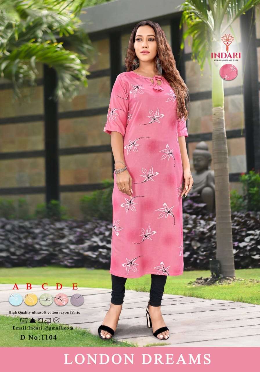 LONDON DREAMS VOL-2 BY INDARI 1101 TO 1111 SERIES DESIGNER STYLISH FANCY COLORFUL BEAUTIFUL PARTY WEAR & ETHNIC WEAR COLLECTION RAYON PRINT KURTIS AT WHOLESALE PRICE