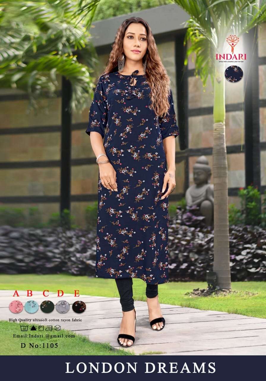 LONDON DREAMS VOL-2 BY INDARI 1101 TO 1111 SERIES DESIGNER STYLISH FANCY COLORFUL BEAUTIFUL PARTY WEAR & ETHNIC WEAR COLLECTION RAYON PRINT KURTIS AT WHOLESALE PRICE