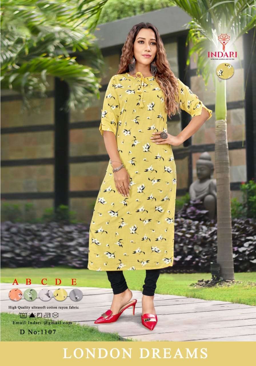 LONDON DREAMS VOL-2 BY INDARI 1101 TO 1111 SERIES DESIGNER STYLISH FANCY COLORFUL BEAUTIFUL PARTY WEAR & ETHNIC WEAR COLLECTION RAYON PRINT KURTIS AT WHOLESALE PRICE
