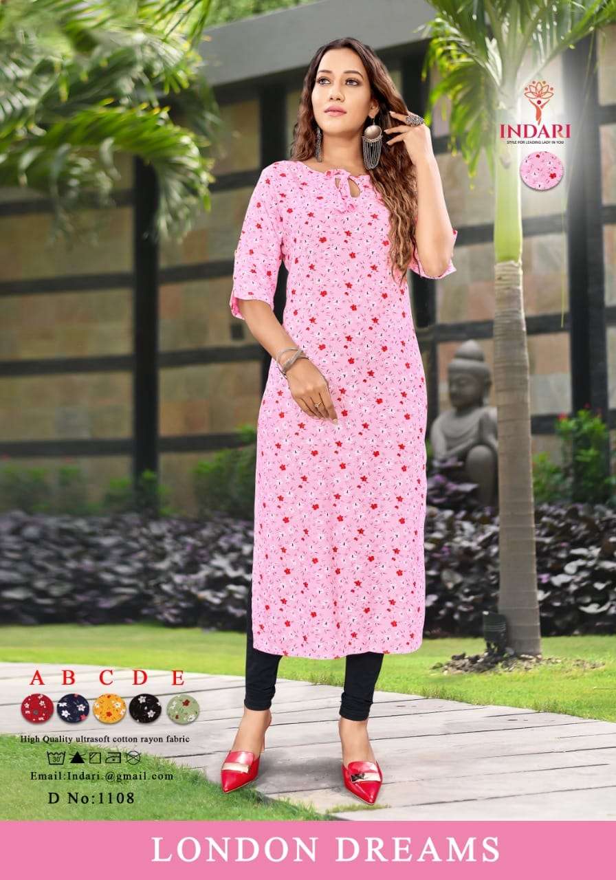 LONDON DREAMS VOL-2 BY INDARI 1101 TO 1111 SERIES DESIGNER STYLISH FANCY COLORFUL BEAUTIFUL PARTY WEAR & ETHNIC WEAR COLLECTION RAYON PRINT KURTIS AT WHOLESALE PRICE