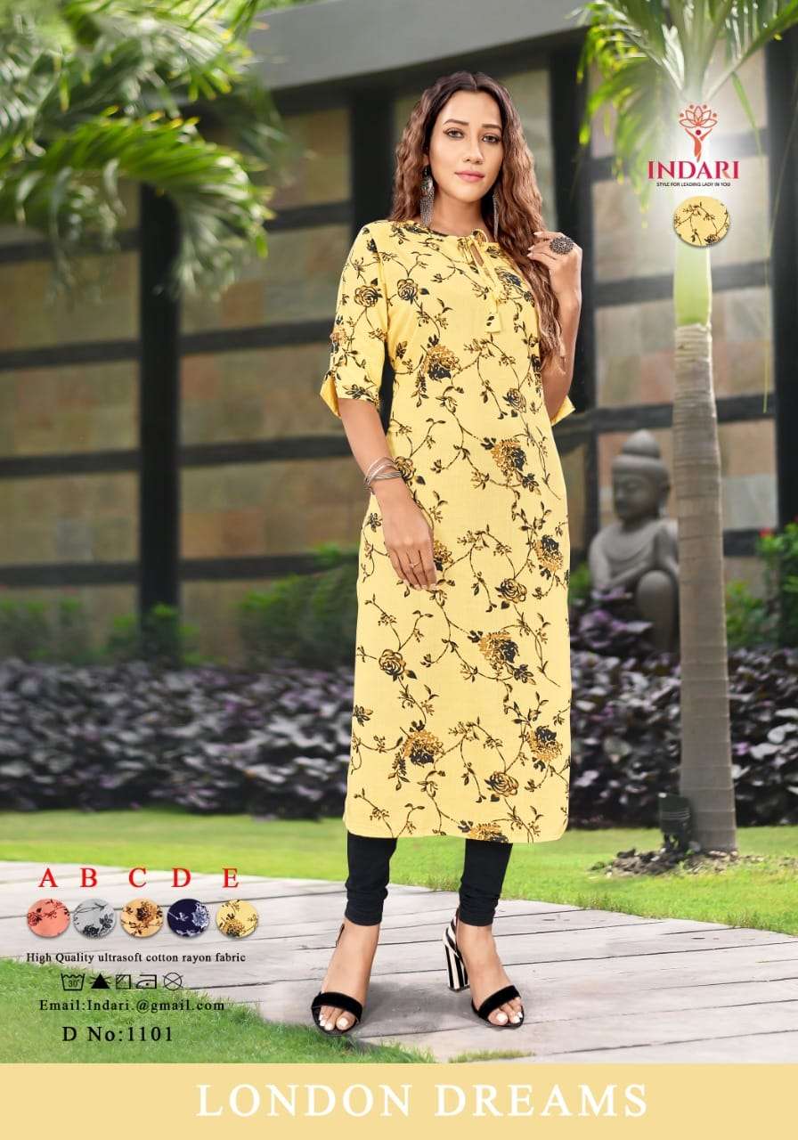 LONDON DREAMS VOL-2 BY INDARI 1101 TO 1111 SERIES DESIGNER STYLISH FANCY COLORFUL BEAUTIFUL PARTY WEAR & ETHNIC WEAR COLLECTION RAYON PRINT KURTIS AT WHOLESALE PRICE