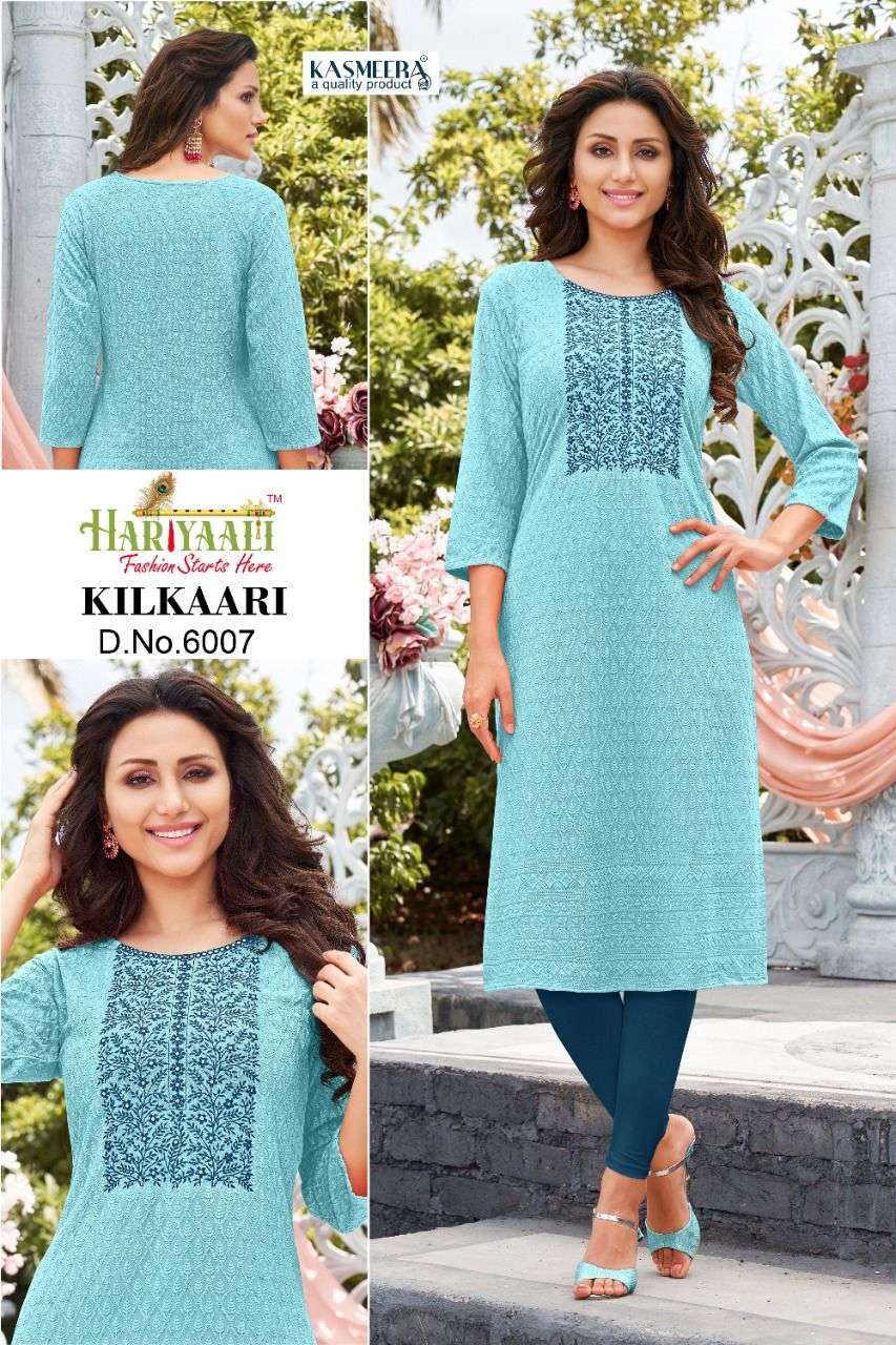 KILKAARI BY HARIYAALI 6001 TO 6009 SERIES DESIGNER STYLISH FANCY COLORFUL BEAUTIFUL PARTY WEAR & ETHNIC WEAR COLLECTION RAYON KURTIS AT WHOLESALE PRICE