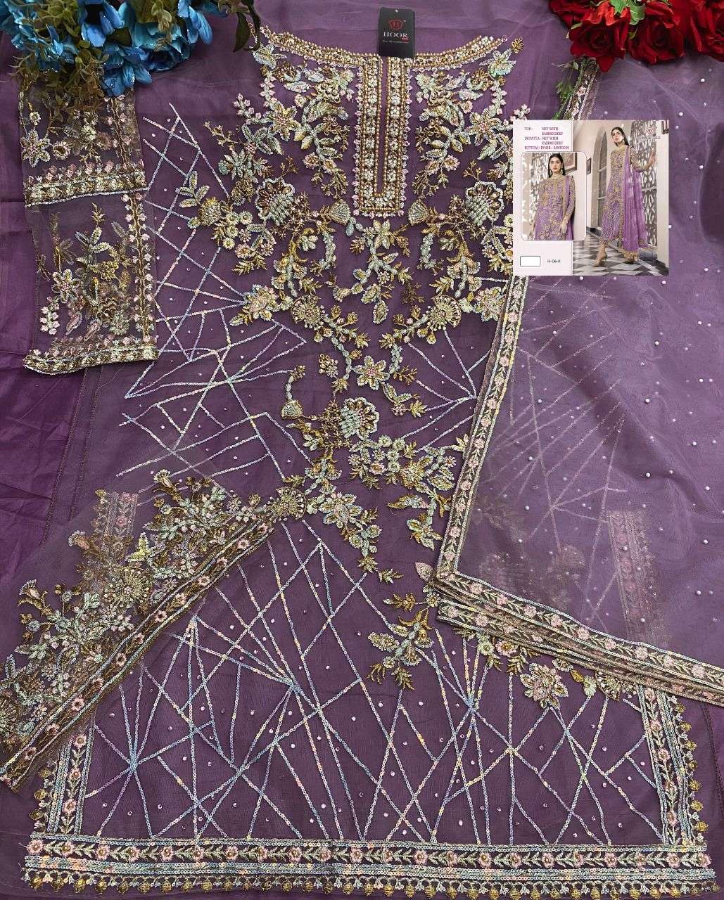 HOOR TEX HIT DESIGN H-06 COLOURS BY HOOR TEX H-06-G TO H-06-L SERIES DESIGNER FESTIVE PAKISTANI SUITS COLLECTION BEAUTIFUL STYLISH FANCY COLORFUL PARTY WEAR & OCCASIONAL WEAR NET EMBROIDERED DRESSES AT WHOLESALE PRICE