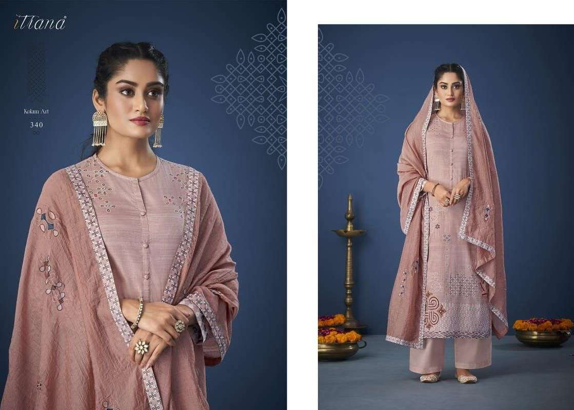 KOLAM ART BY ITRANA BEAUTIFUL SUITS COLORFUL STYLISH FANCY CASUAL WEAR & ETHNIC WEAR PURE LAWN COTTON PRINT DRESSES AT WHOLESALE PRICE