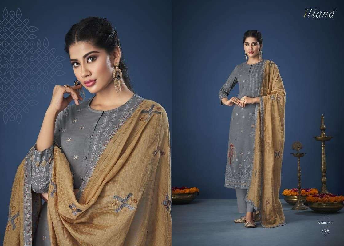 KOLAM ART BY ITRANA BEAUTIFUL SUITS COLORFUL STYLISH FANCY CASUAL WEAR & ETHNIC WEAR PURE LAWN COTTON PRINT DRESSES AT WHOLESALE PRICE