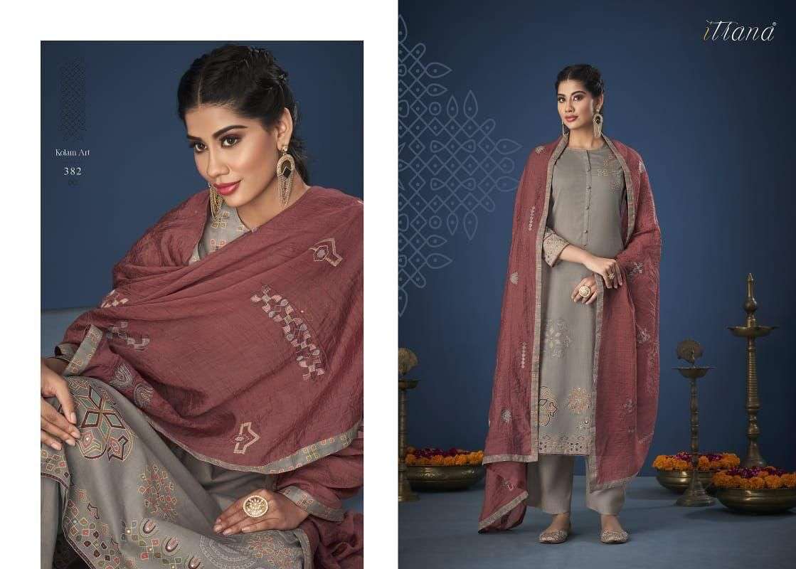 KOLAM ART BY ITRANA BEAUTIFUL SUITS COLORFUL STYLISH FANCY CASUAL WEAR & ETHNIC WEAR PURE LAWN COTTON PRINT DRESSES AT WHOLESALE PRICE
