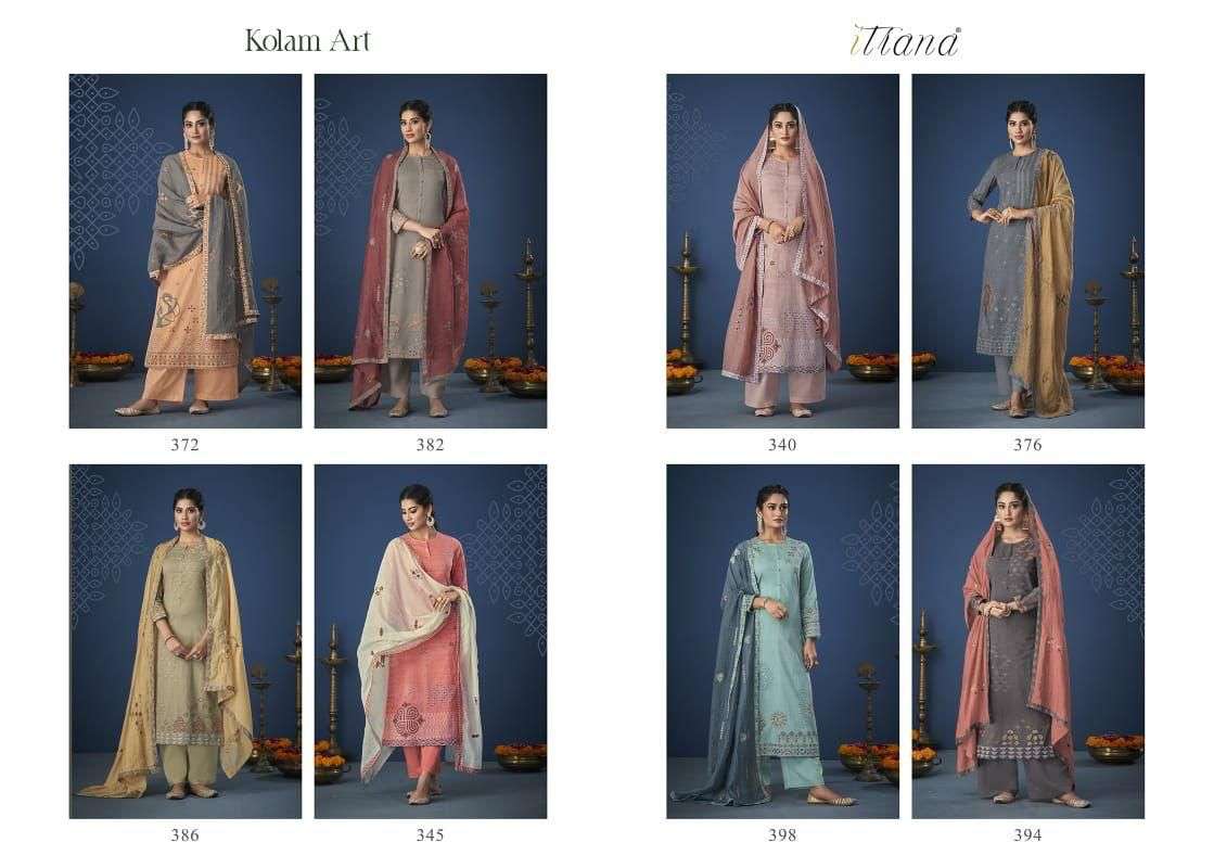 KOLAM ART BY ITRANA BEAUTIFUL SUITS COLORFUL STYLISH FANCY CASUAL WEAR & ETHNIC WEAR PURE LAWN COTTON PRINT DRESSES AT WHOLESALE PRICE