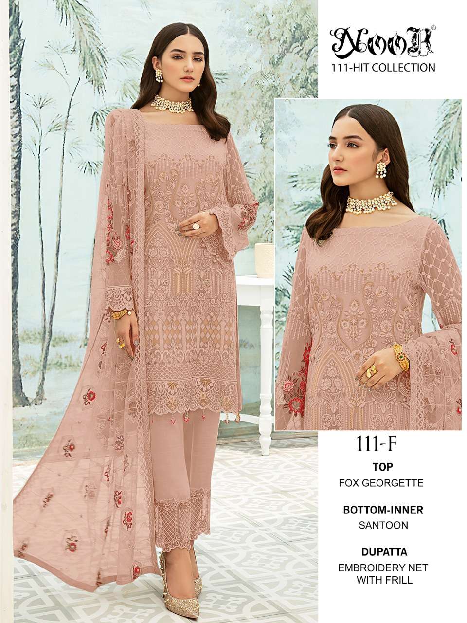 NOOR 111 COLOURS VOL-2 BY NOOR 111-F TO 111-I SERIES PAKISTANI STYLISH BEAUTIFUL COLOURFUL PRINTED & EMBROIDERED PARTY WEAR & OCCASIONAL WEAR FAUX GEORGETTE EMBROIDERED DRESSES AT WHOLESALE PRICE