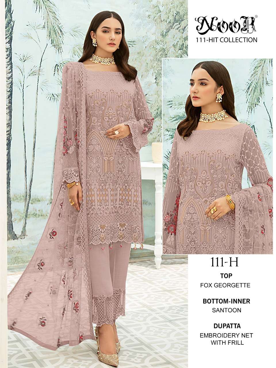 NOOR 111 COLOURS VOL-2 BY NOOR 111-F TO 111-I SERIES PAKISTANI STYLISH BEAUTIFUL COLOURFUL PRINTED & EMBROIDERED PARTY WEAR & OCCASIONAL WEAR FAUX GEORGETTE EMBROIDERED DRESSES AT WHOLESALE PRICE
