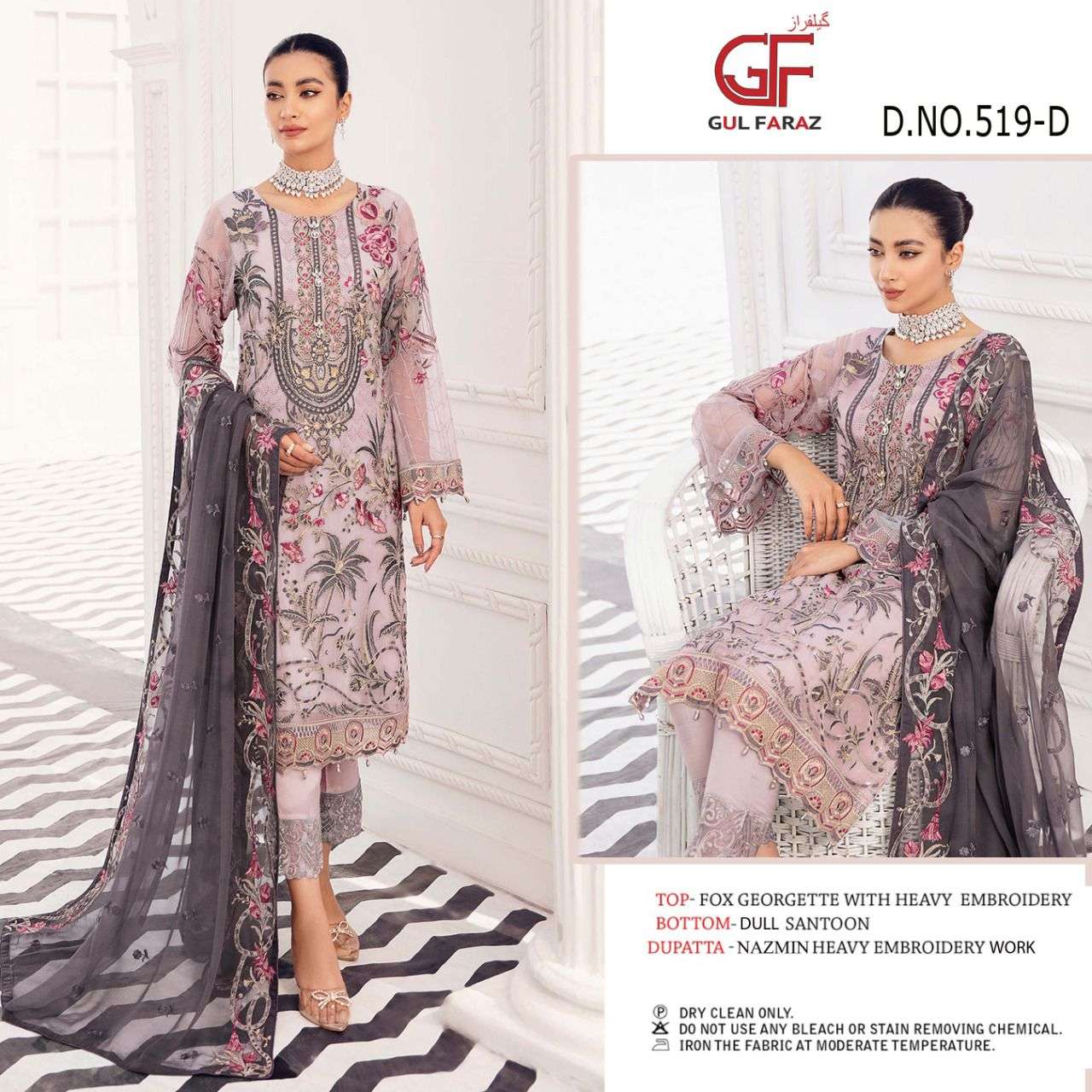 GUL FARAZ 519 COLOURS BY GUL FARAZ 519-A TO 519-D SERIES BEAUTIFUL PAKISTANI SUITS COLORFUL STYLISH FANCY CASUAL WEAR & ETHNIC WEAR GEORGETTE EMBROIDERED DRESSES AT WHOLESALE PRICE