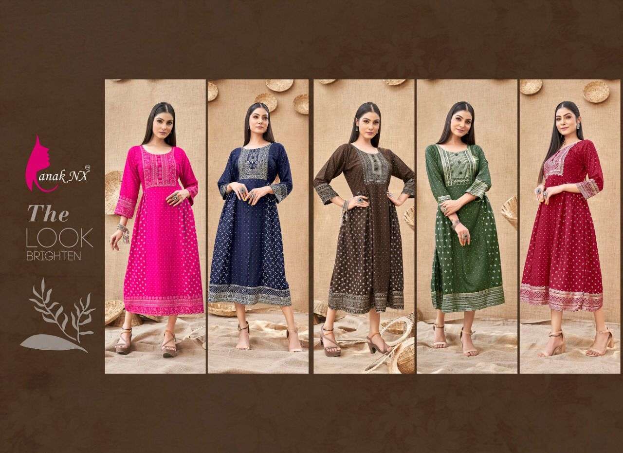 MEHAK BY KANAK NX 01 TO 05 SERIES DESIGNER STYLISH FANCY COLORFUL BEAUTIFUL PARTY WEAR & ETHNIC WEAR COLLECTION RAYON FOIL KURTIS AT WHOLESALE PRICE