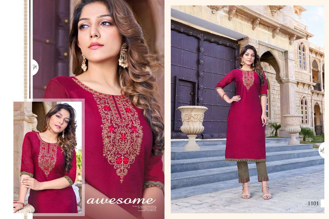 KANISHKA BY HARIYAALI 1101 TO 1106 SERIES DESIGNER STYLISH FANCY COLORFUL BEAUTIFUL PARTY WEAR & ETHNIC WEAR COLLECTION MODAL SILK WITH WORK KURTIS WITH BOTTOM AT WHOLESALE PRICE