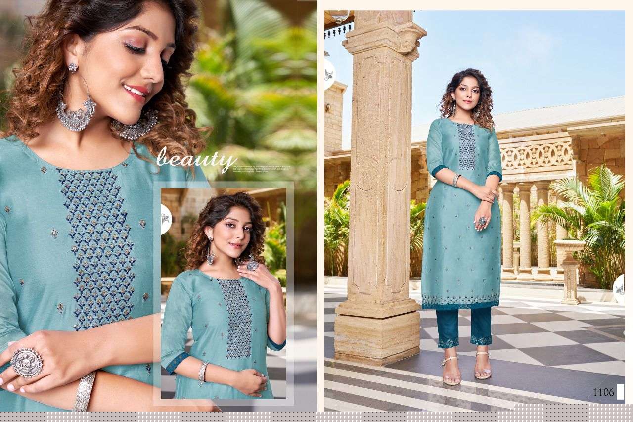 KANISHKA BY HARIYAALI 1101 TO 1106 SERIES DESIGNER STYLISH FANCY COLORFUL BEAUTIFUL PARTY WEAR & ETHNIC WEAR COLLECTION MODAL SILK WITH WORK KURTIS WITH BOTTOM AT WHOLESALE PRICE