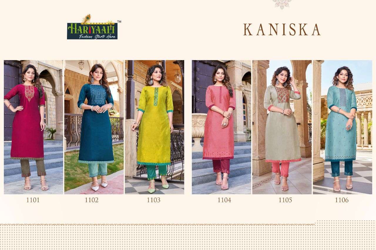 KANISHKA BY HARIYAALI 1101 TO 1106 SERIES DESIGNER STYLISH FANCY COLORFUL BEAUTIFUL PARTY WEAR & ETHNIC WEAR COLLECTION MODAL SILK WITH WORK KURTIS WITH BOTTOM AT WHOLESALE PRICE