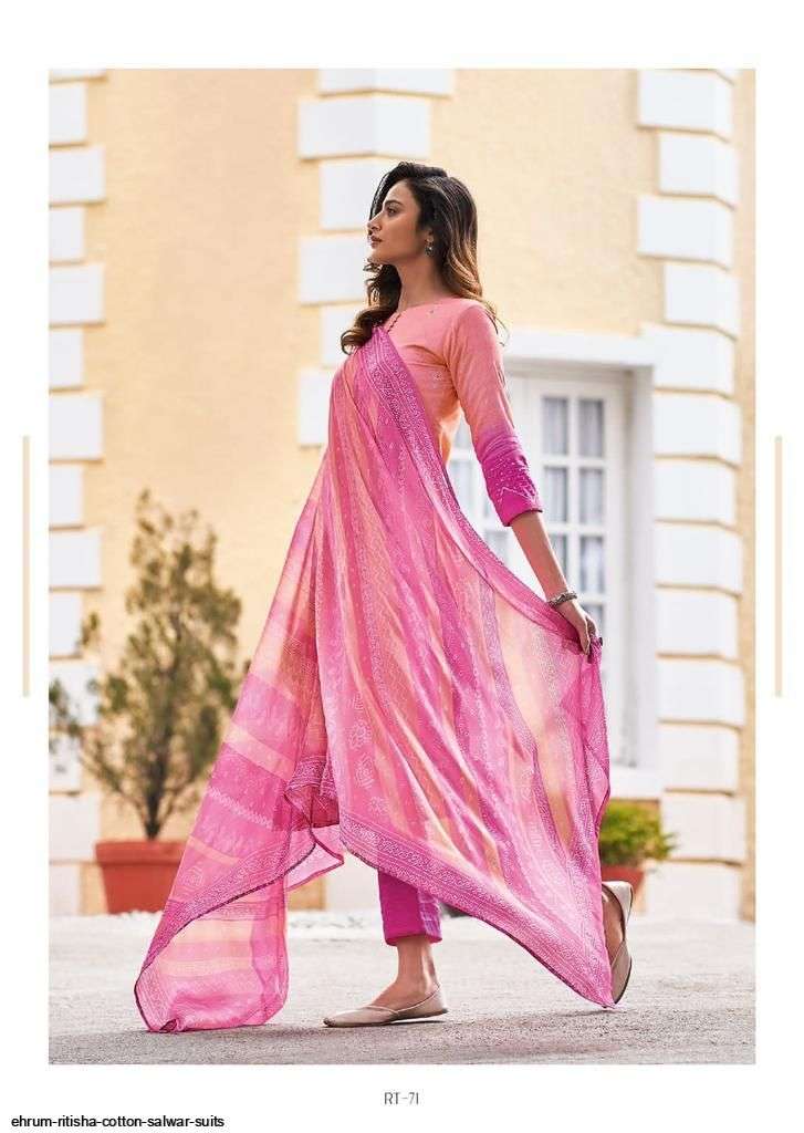 RITISHA BY EHRUM 71 TO 74 SERIES BEAUTIFUL SUITS COLORFUL STYLISH FANCY CASUAL WEAR & ETHNIC WEAR COTTON SATIN PRINT DRESSES AT WHOLESALE PRICE