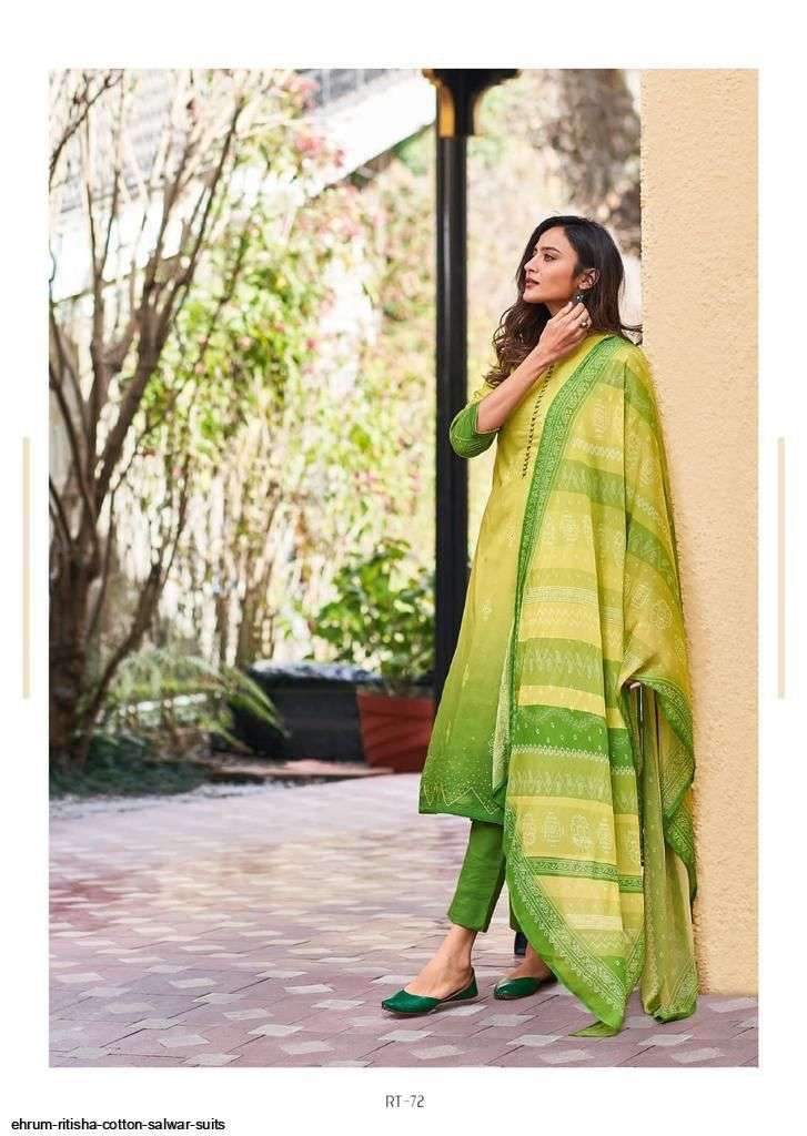 RITISHA BY EHRUM 71 TO 74 SERIES BEAUTIFUL SUITS COLORFUL STYLISH FANCY CASUAL WEAR & ETHNIC WEAR COTTON SATIN PRINT DRESSES AT WHOLESALE PRICE