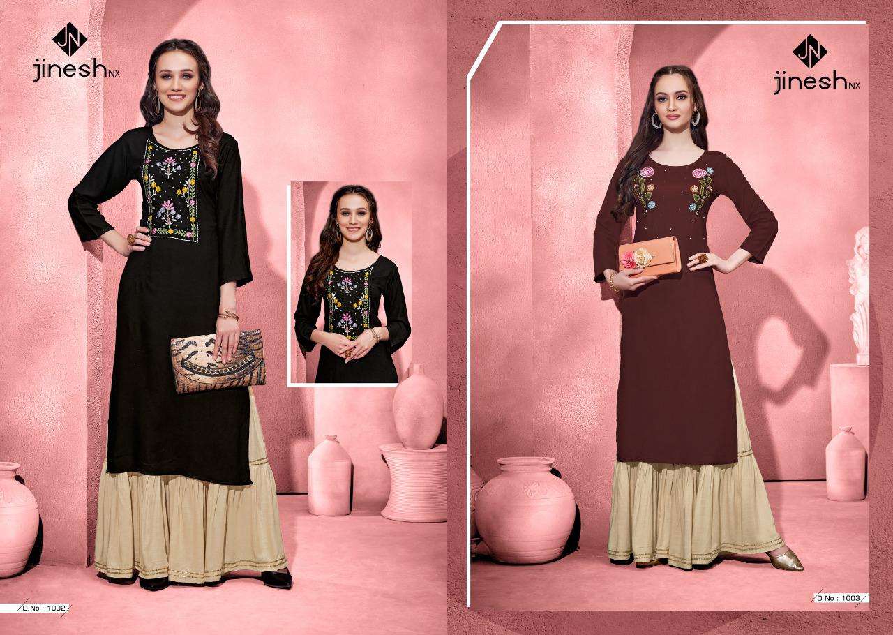ZOOLEE BY JINESH NX 1001 TO 1007 SERIES DESIGNER STYLISH FANCY COLORFUL BEAUTIFUL PARTY WEAR & ETHNIC WEAR COLLECTION RAYON WITH WORK KURTIS WITH BOTTOM AT WHOLESALE PRICE