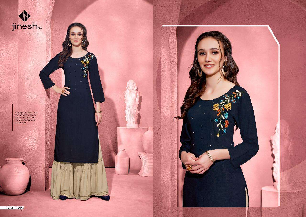 ZOOLEE BY JINESH NX 1001 TO 1007 SERIES DESIGNER STYLISH FANCY COLORFUL BEAUTIFUL PARTY WEAR & ETHNIC WEAR COLLECTION RAYON WITH WORK KURTIS WITH BOTTOM AT WHOLESALE PRICE