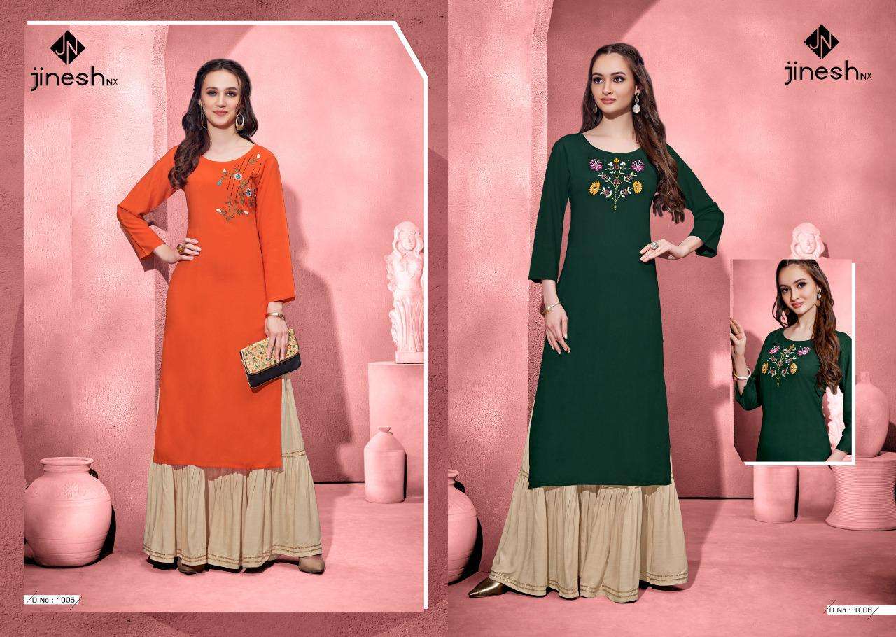 ZOOLEE BY JINESH NX 1001 TO 1007 SERIES DESIGNER STYLISH FANCY COLORFUL BEAUTIFUL PARTY WEAR & ETHNIC WEAR COLLECTION RAYON WITH WORK KURTIS WITH BOTTOM AT WHOLESALE PRICE