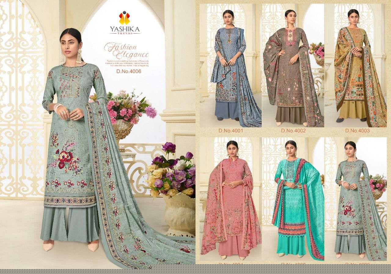 ZULFFAT VOL-4 BY YASHIKA TRENDS 4001 TO 4006 SERIES BEAUTIFUL STYLISH SUITS FANCY COLORFUL CASUAL WEAR & ETHNIC WEAR & READY TO WEAR PURE LAWN PRINTED DRESSES AT WHOLESALE PRICE