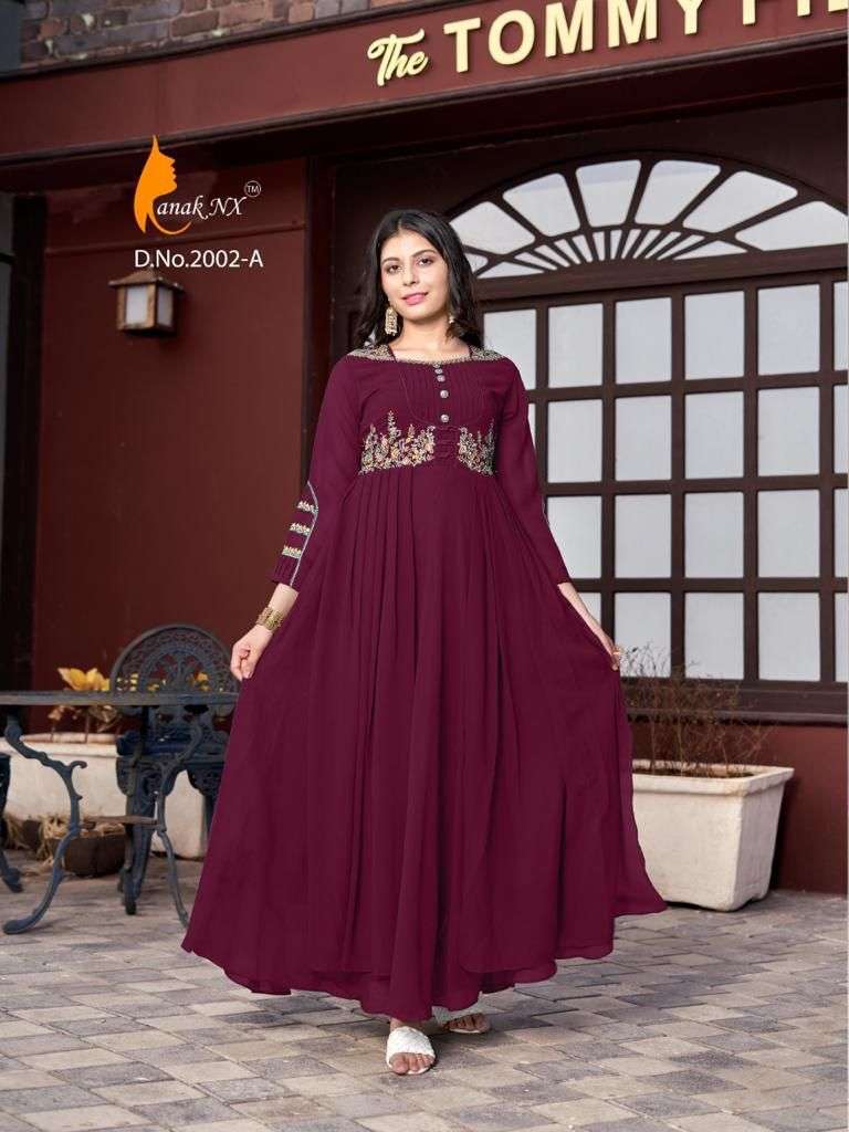 SASYA COLOURS BY KANAK NX 2002-A TO 2002-D SERIES BEAUTIFUL STYLISH FANCY COLORFUL CASUAL WEAR & ETHNIC WEAR GEORGETTE EMBROIDERED GOWNS AT WHOLESALE PRICE