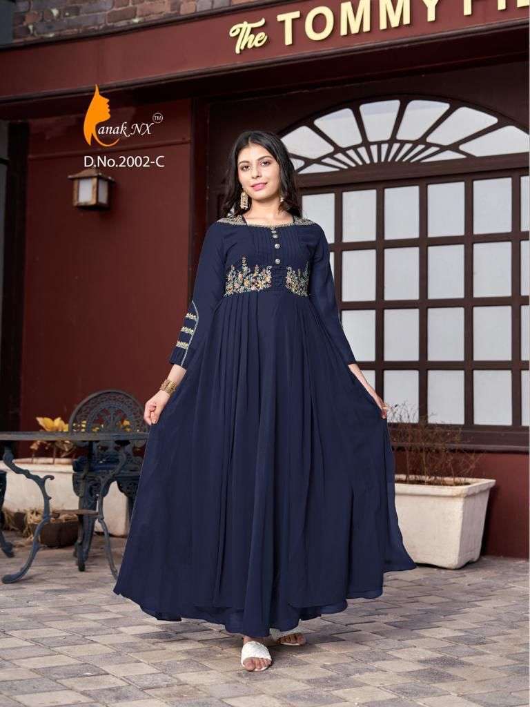 SASYA COLOURS BY KANAK NX 2002-A TO 2002-D SERIES BEAUTIFUL STYLISH FANCY COLORFUL CASUAL WEAR & ETHNIC WEAR GEORGETTE EMBROIDERED GOWNS AT WHOLESALE PRICE