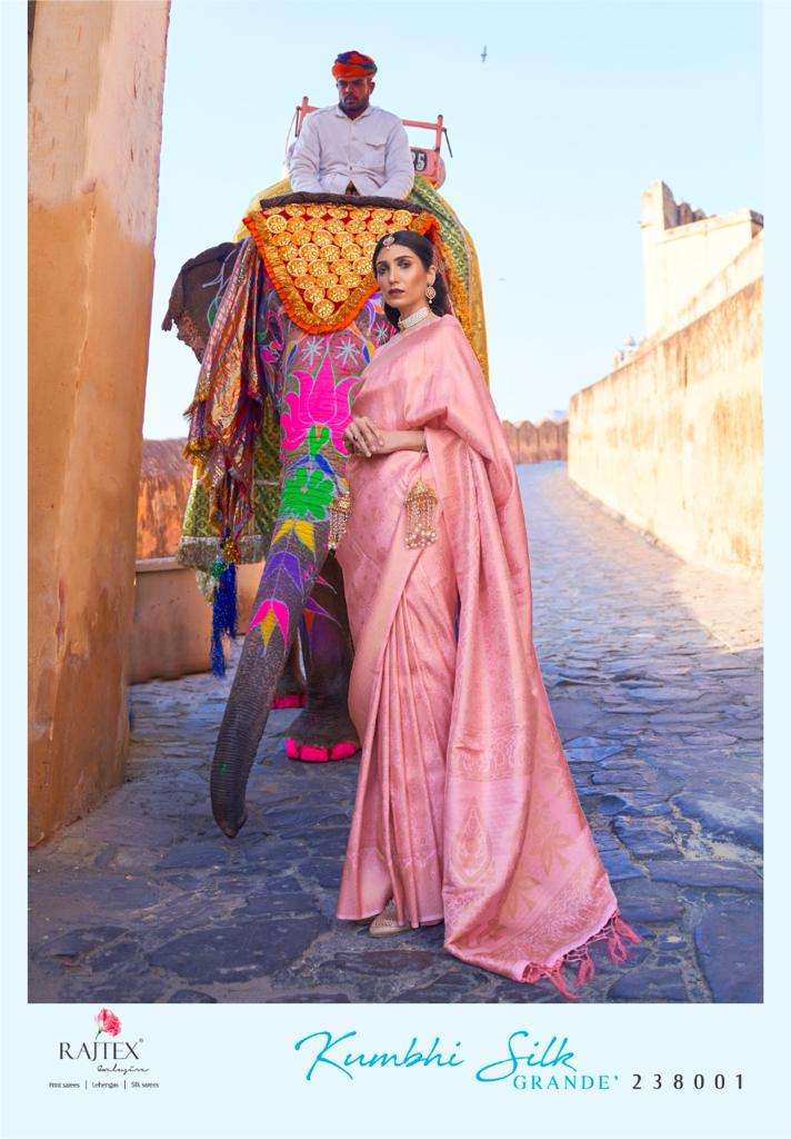 KUMBHI SILK GRANDE BY RAJ TEX 238001 TO 238006 SERIES COLORFUL BEAUTIFUL FANCY PARTY WEAR & TRADITIONAL WEAR HANDLOOM WEAVING SILK SAREES AT WHOLESALE PRICE