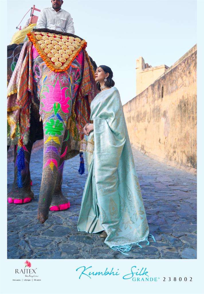 KUMBHI SILK GRANDE BY RAJ TEX 238001 TO 238006 SERIES COLORFUL BEAUTIFUL FANCY PARTY WEAR & TRADITIONAL WEAR HANDLOOM WEAVING SILK SAREES AT WHOLESALE PRICE