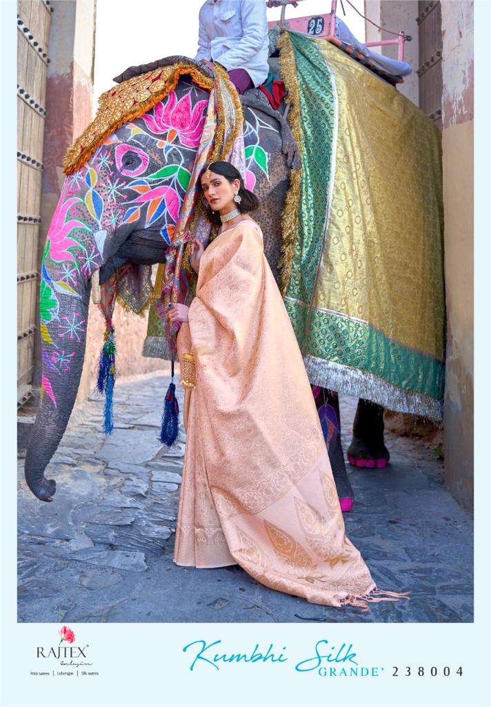 KUMBHI SILK GRANDE BY RAJ TEX 238001 TO 238006 SERIES COLORFUL BEAUTIFUL FANCY PARTY WEAR & TRADITIONAL WEAR HANDLOOM WEAVING SILK SAREES AT WHOLESALE PRICE